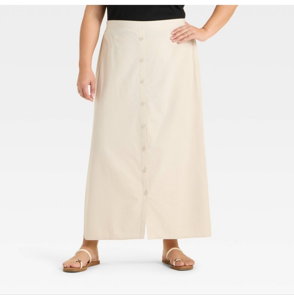 Ava & Viv Woman's Button Front Maxi Skirt ~ Light Tan